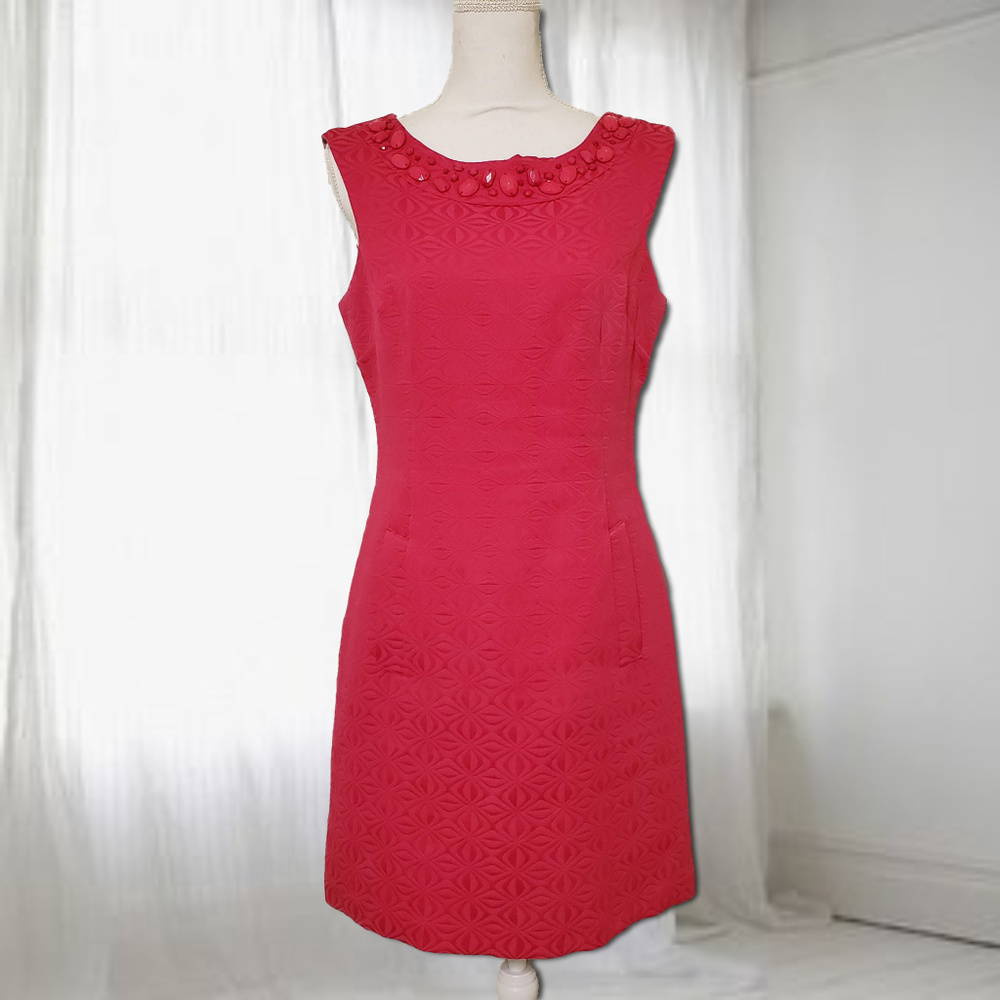 Sandra Darren Sleeveless Embellished Neck Dress